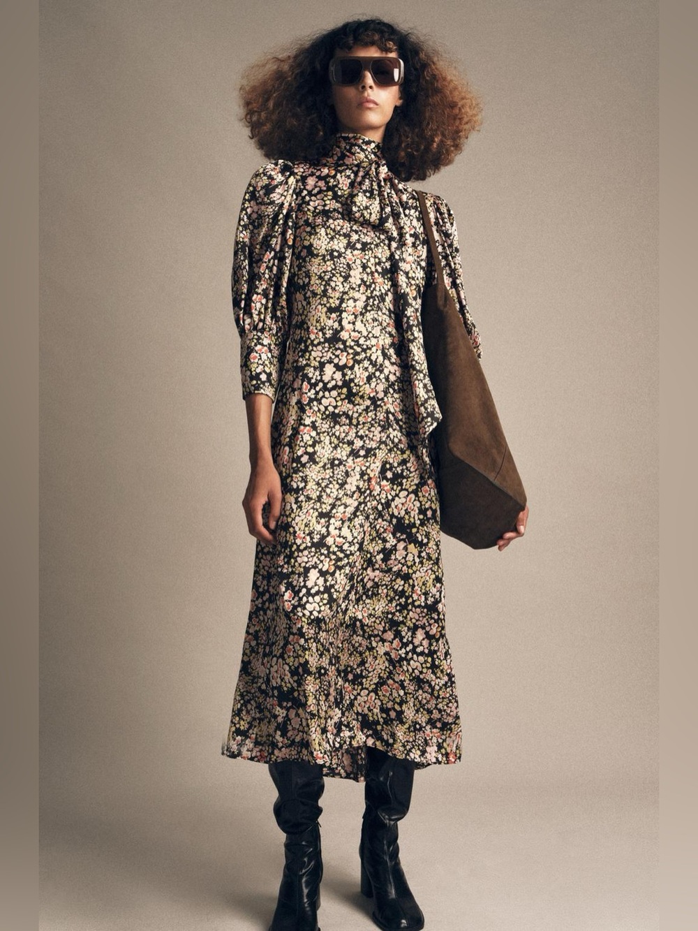 ZARA Floral Print Flowy Midi Dress